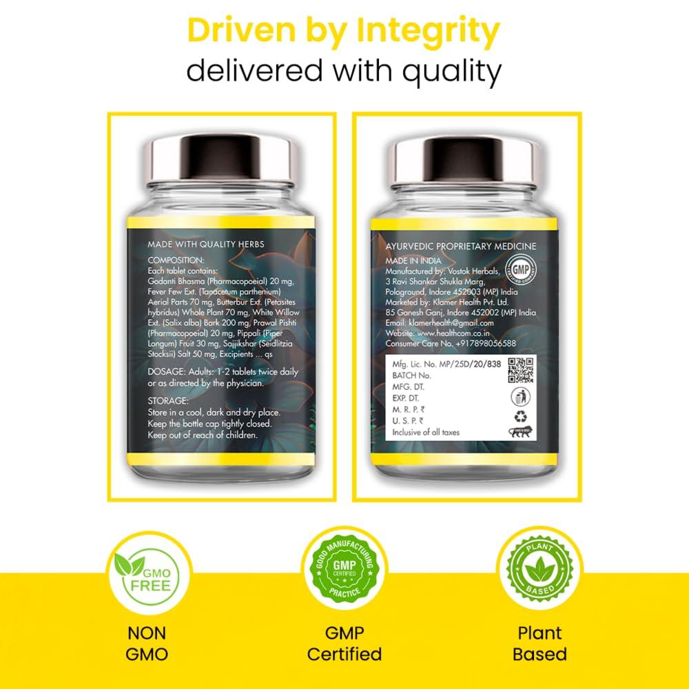 Healthcom Healthcom Herbal Ayurvedic MIG-RELIEF 60 Tablets Pack | Migraine & Headache Relieve Supplement Men & Women | Reduces Migraine, Non-Drowsy | For Optimal brain health | Helps in Reduces Frequency