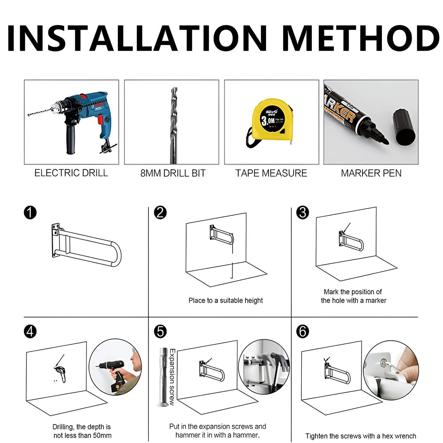 MOMISY MOMISY Wall Mounted Flip up/Folding Aluminum Grab Bar Rails 23.6 Inch Toilet Handrails Bathroom Safety Bar Hand Support for Senior Citizen Injured and Handicapped (1)