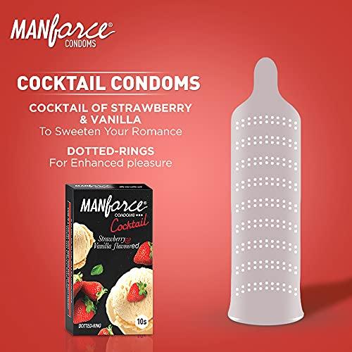Manforce Manforce Cocktail Condoms (Dotted-Rings), Strawberry & Vanilla Flavoured, 10 Pcs x Pack of 2
