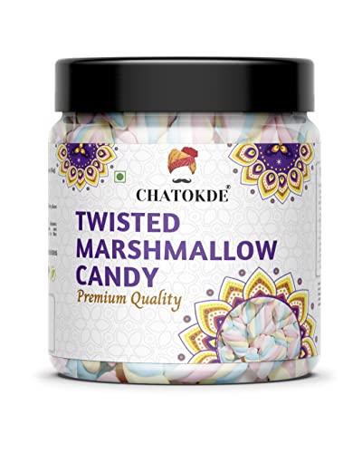 CHATOKDE CHATOKDE Marshmallows Pure Veg - 50 Pieces | Twisted Shape Strawberry/Vanilla Flavour | Vegetarian Marshmallow Candy