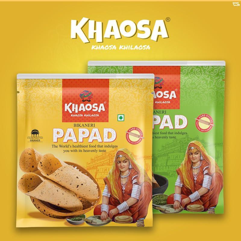 KHAOSA Khaosa Papad (9-inch) | 1.6Kg | Authentic Indian Gourmet Papad | Crunchy, Spicy and Black Pepper Mix Papad | Asafoetida & Wheat Flour Papad | Easy-to-Cook Homemade Delight | Bikaneri Papad