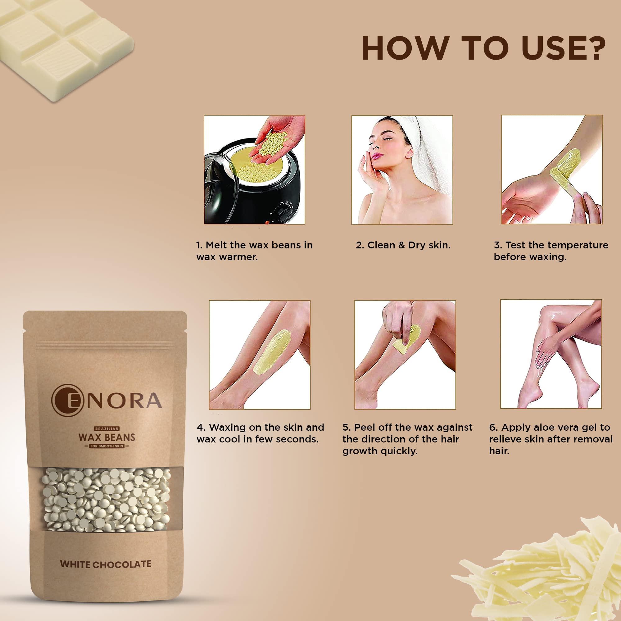 ENORA ENORA Hair Removal Brazilian Hard Wax Beans For Face, Eyebrow, Back, Chest, Bikini Areas, Legs, Arms And Beards,Black Head, Tan, Dead Skin | Smooth | (300 Gram, WHITE CHOCOLATE)