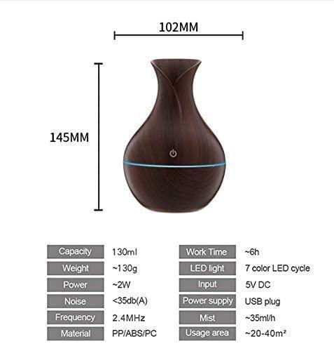 DALPHA DALPHA Wood Grain Vase Style Aroma Diffuser Ultrasonic Cool Mist Big Pot Wooden Humidifier with LED Lights (Multicolor)