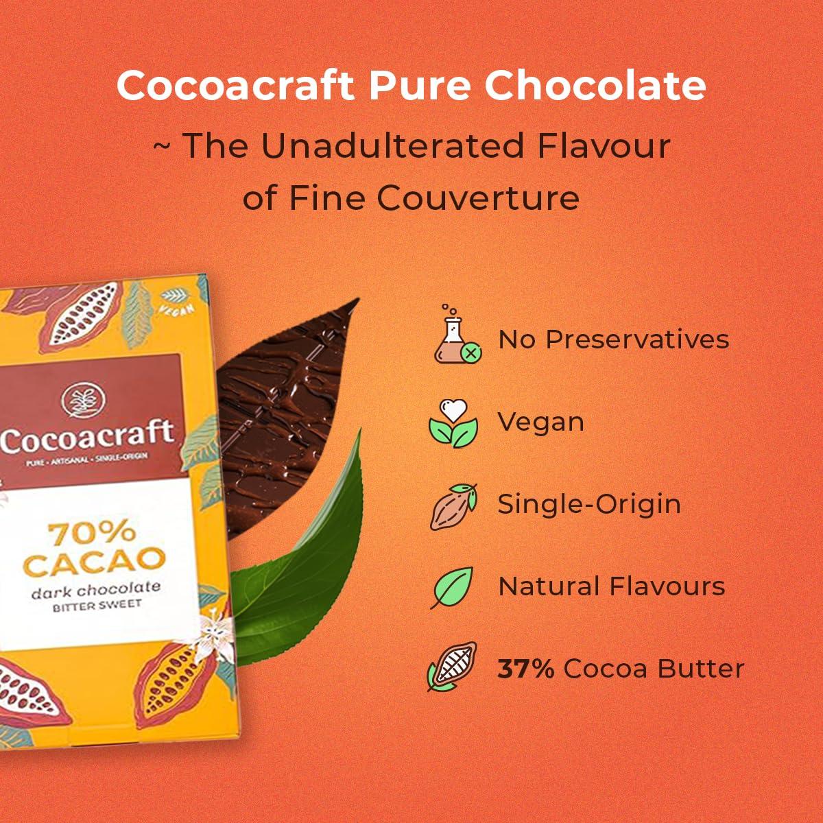 COCOACRAFT Cocoacraft 70% Bittersweet Chocolate Bar (80g) Dark Chocolate Bar| 100% Natural| Handmade Artisanal Couverture from Kerala| Ideal for Snacking and Gifting
