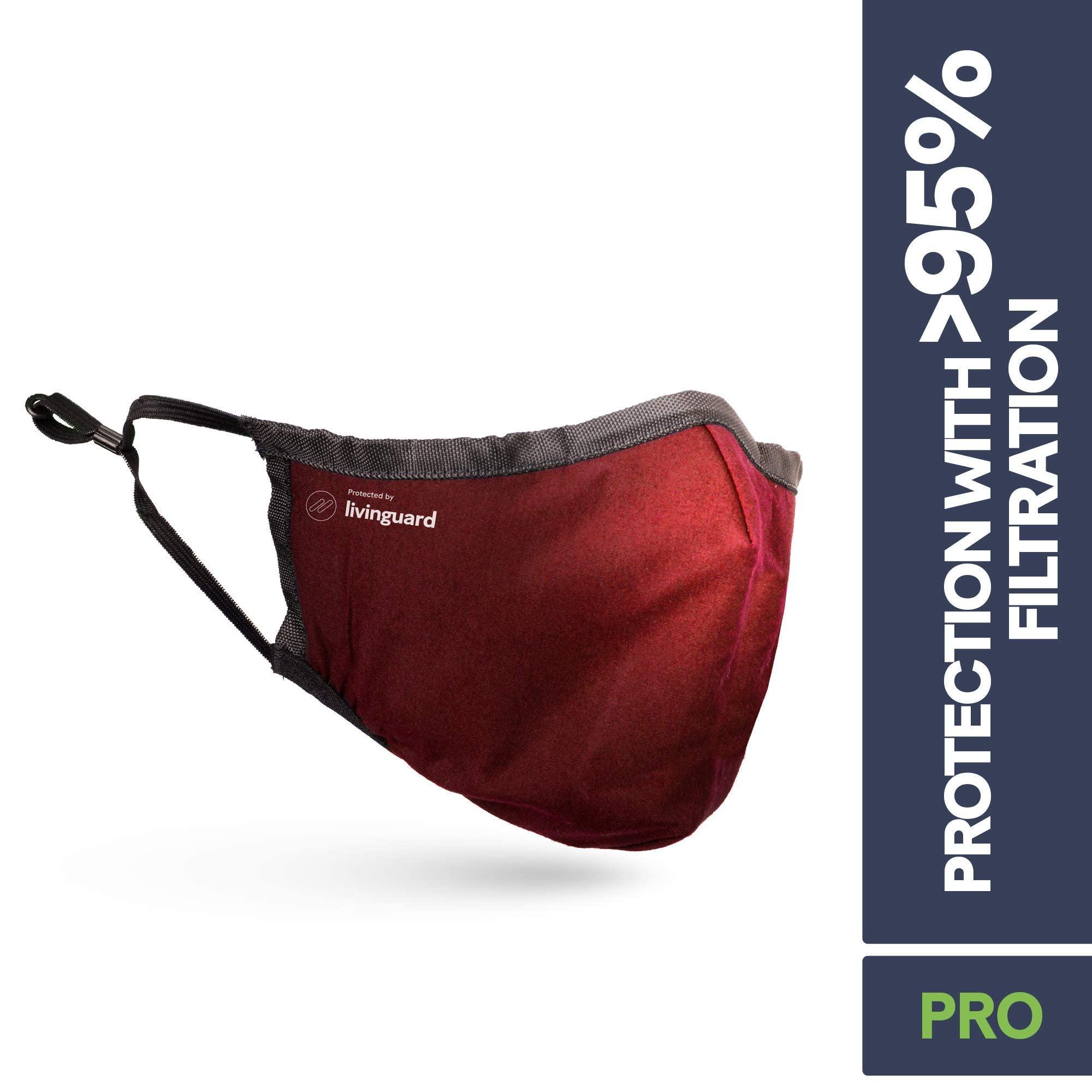 Livinguard Livinguard Pro 100% Cotton 3 Layers Washable & Reusable Cloth Face Mask With Anti Microbial Properties for Unisex (Red, Without Valve, Pack of 1)