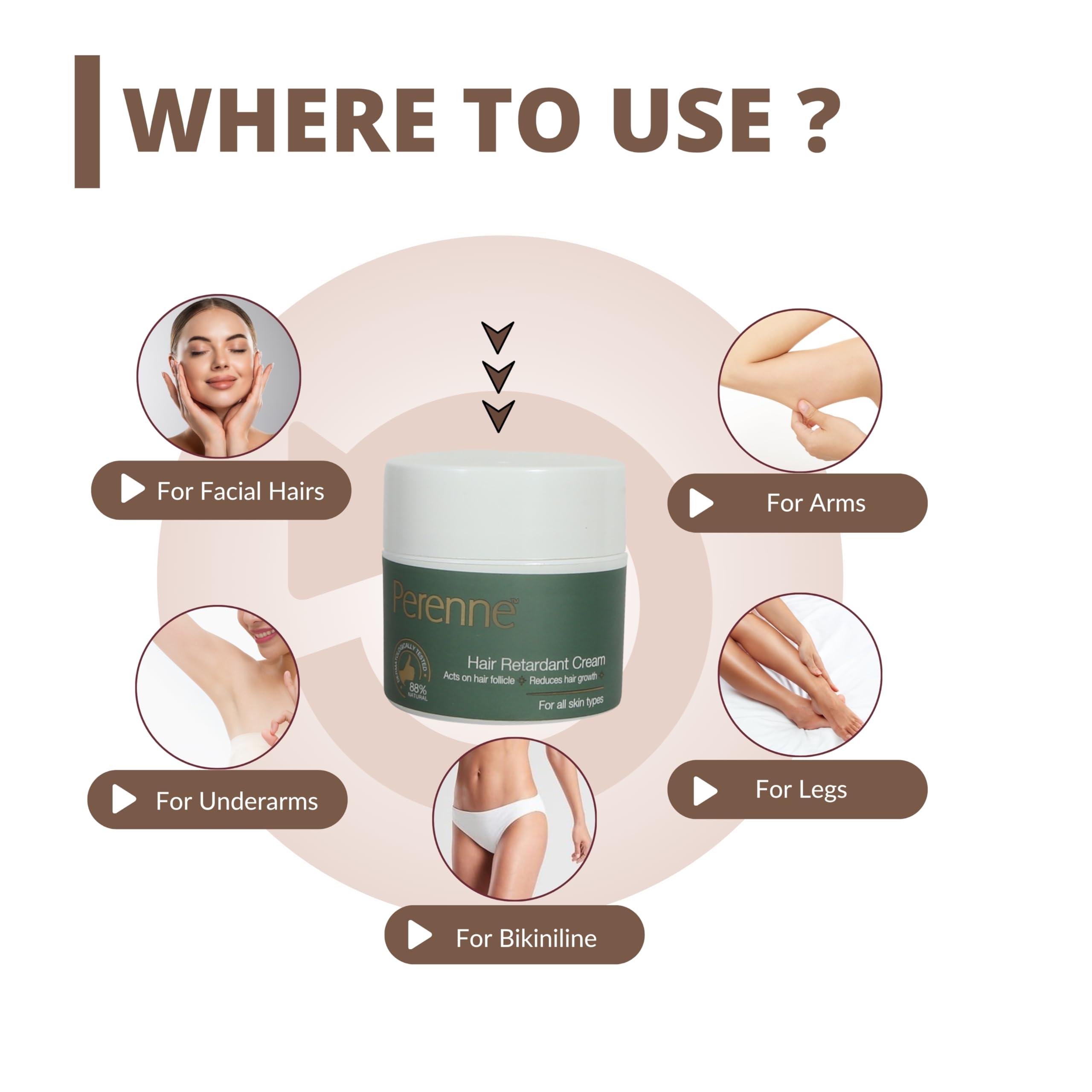 PERENNE Perenne Hair Retardant Cream | Hair Reduction Lotion For Reduction of Unwanted Body and Facial Hair in Men and Women | Natural|Paraben Free|Dermatologist Tested- 1 Pack (50g)