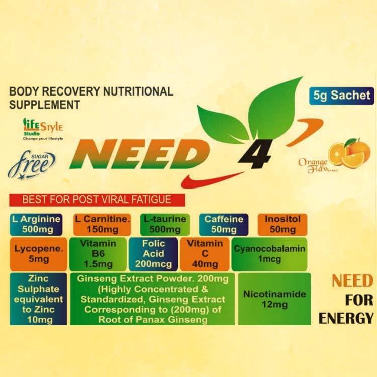 LIFE STYLE STUDIO Need 4 Energy Powder Sachet Body Recovery Nutritional Supplement (Each Sachet 5 Grams) (10 Sachet)