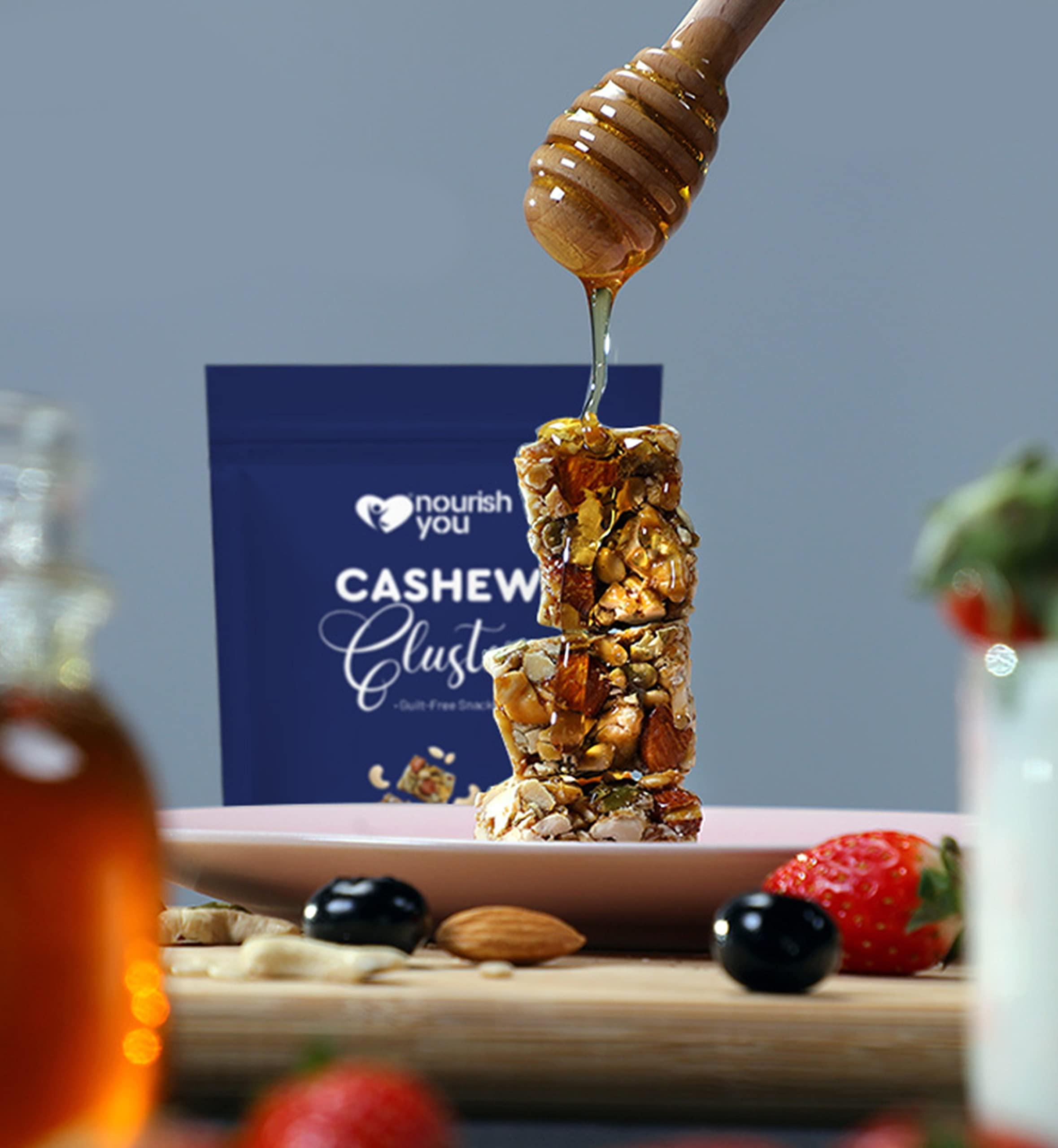 NOURISH YOU Nourish You Cashew Clusters with Cashew, Almond Clusters, Pumpkin & Watermelon Kernels | High in Protein | Gluten-Free | No added Artifical Flavours or colours | Nutritious snack | 200 Gms (Pack of 1)