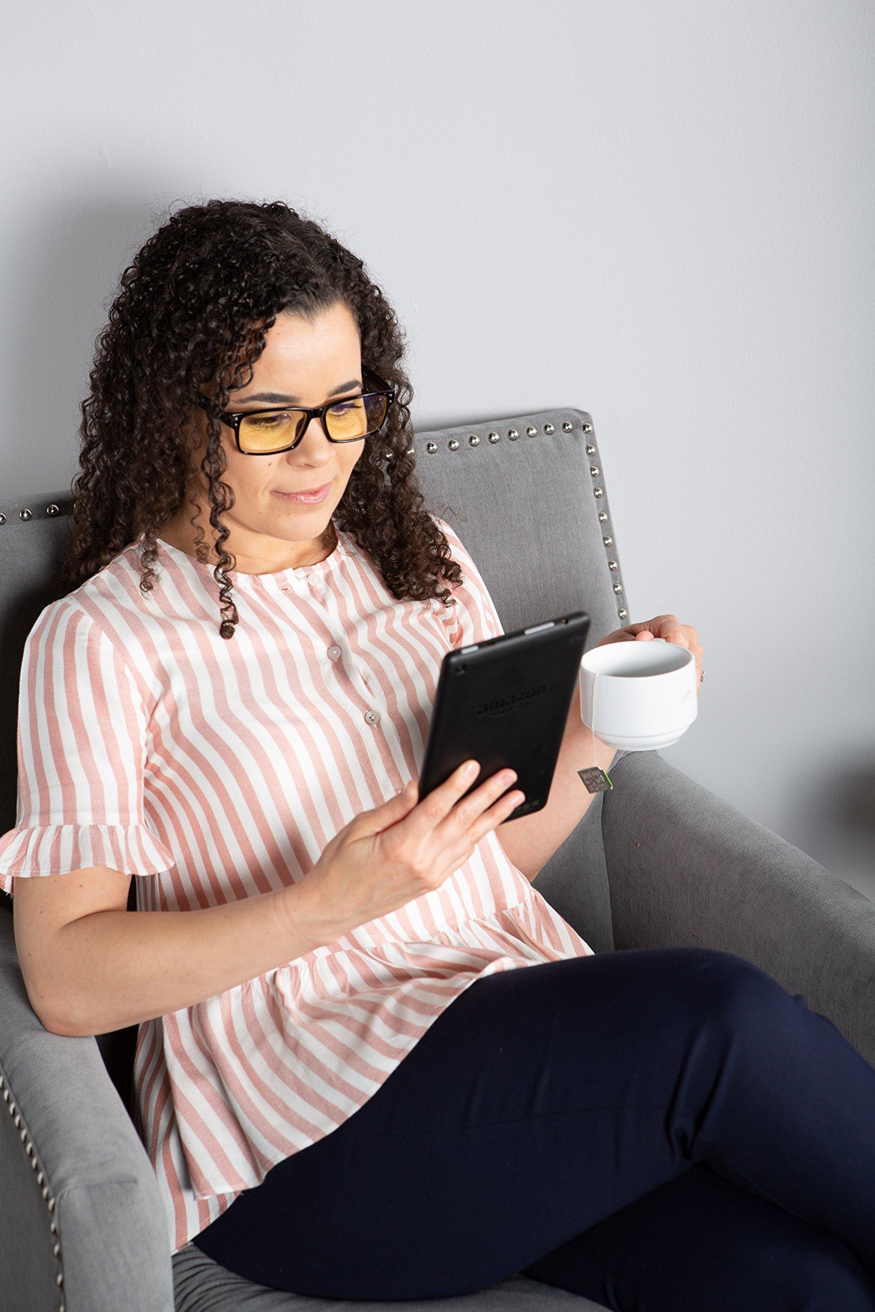 DII Inner Vision Eye Strain Relief Computer Screen Reading Glasses w/Case - Anti Blue Light, Anti Glare, Scratch Resistant, Spring Hinges - Unisex, (4.0 x Magnification), Black