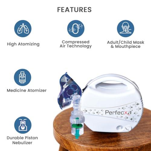 Perfecxa Perfecxa Portable Compressor Nebulizer Machine For Adults & Kids, Made In India with 18 Months Warranty, Nebulizer Kit for Adult and Kids Available inside the Box and 5 Filter