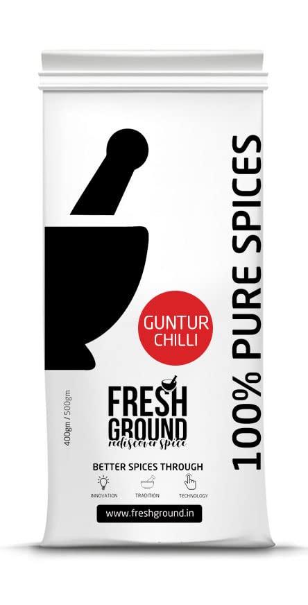 Fresh Ground Fresh Ground Guntur Chilli Powder/Authentic Guntur Teja Hot Spicy Chilli Power 500 gm with Zero Adulteration, Pure Spicy Lal Mirchi