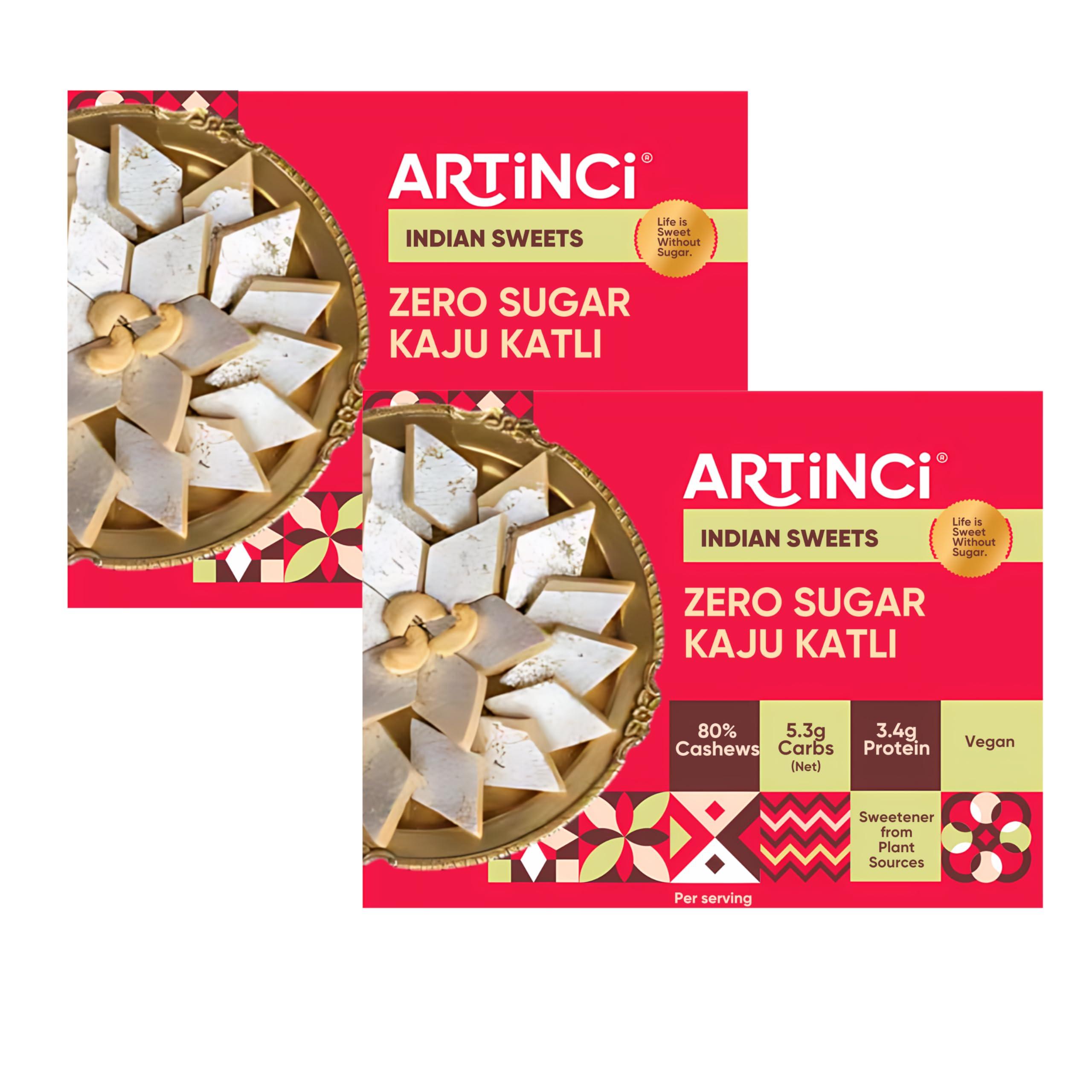 Artinci Artinci Sugar Free Kaju Katli | As Seen on Shark Tank India | Keto Diabetic Friendly with High Protein & Fibre Barfi | Low Carb | Healthy Indian Sweets | Pure Cashew | Festive Gifting | (200g X 2)