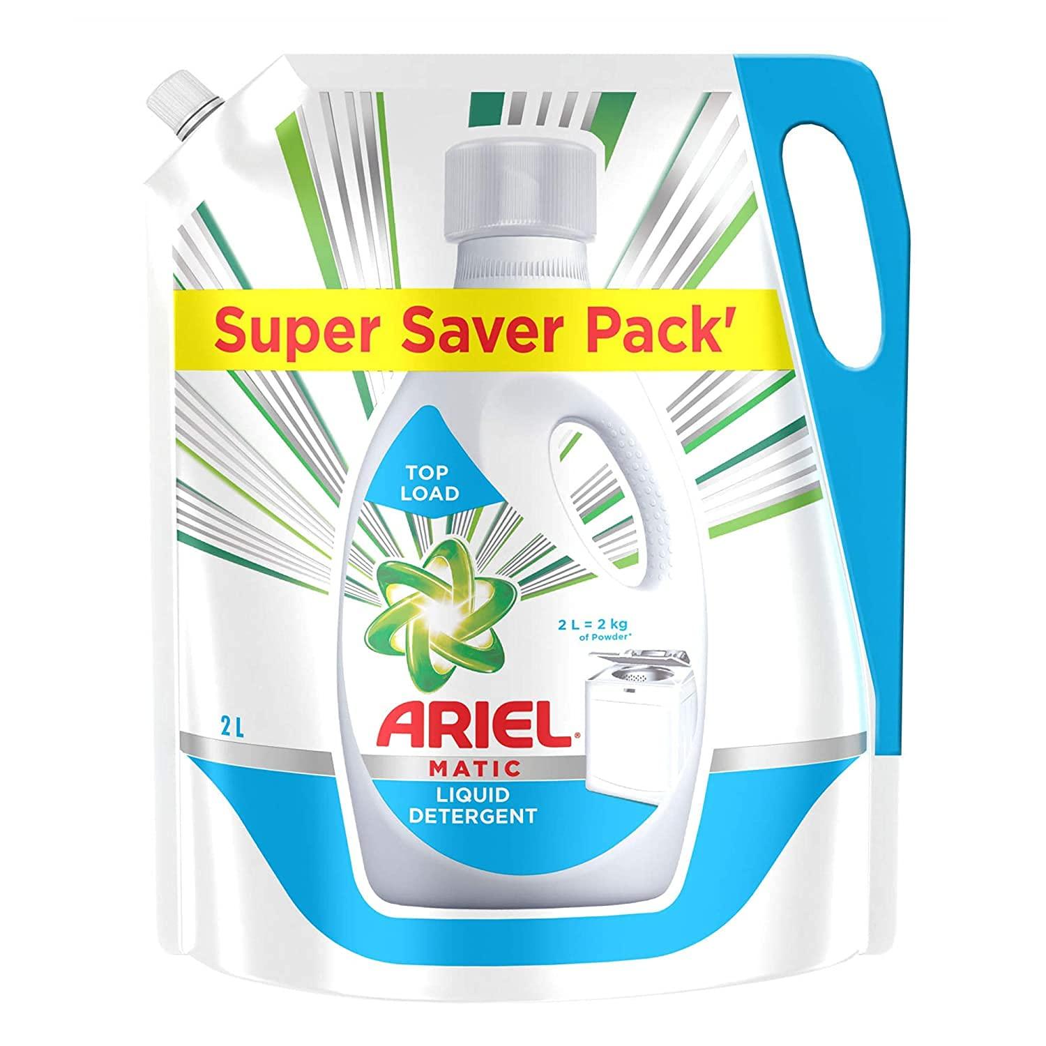 Ariel Ariel Matic Front Load Detergent Washing Powder - 4 kg with Free Detergent Powder - 2 kg - Pantry & Matic Liquid Detergent Top Load Refill Pouch, 2 Litre