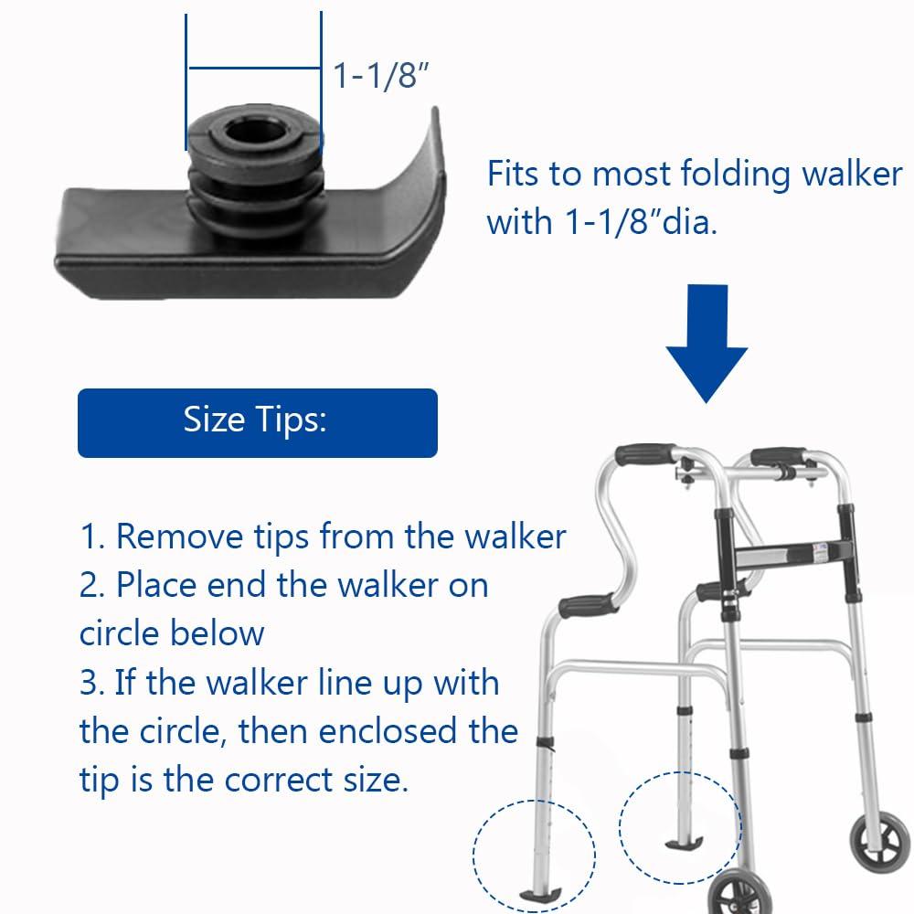 MESINURS Walker Glide Skis - Universal Replacement Feet Rubber Tips Cap for Folding Walker, 1-1/8 Inch, 2 Counts