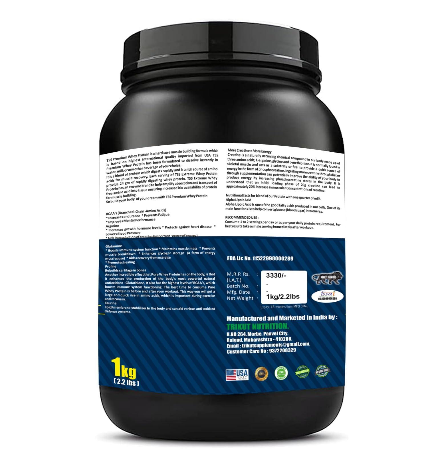 Trikut Sport Supplements Trikut Sport Supplements Premium Whey Protein|2.2Lbs/1Kg(Rich Chocolate)-33 Serving-Zero Fats&Sugar
