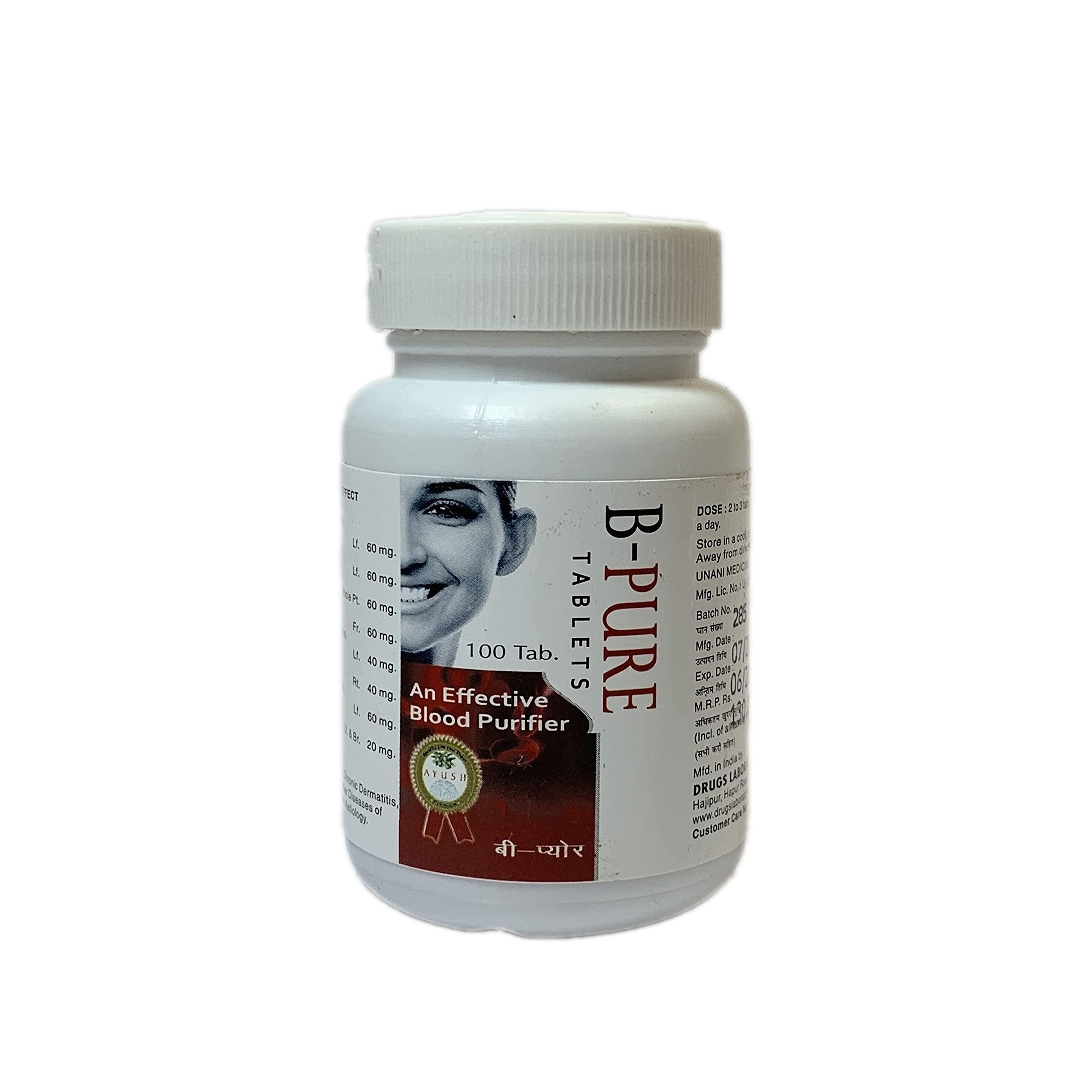 Drugs Laboratories B-Pure Blood Purifier Tablet For Skin By Drugs Laboratories - 100 Tab