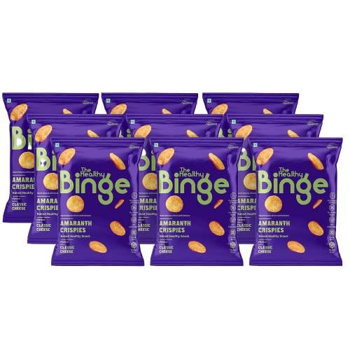 The Healthy Binge The Healthy Binge Amaranth Baked Chips Snacks for Adults and Kids| Healthy snacks for kids and adults | Classic Cheese Flavour | Protein | Gluten Free | 0% Cholesterol | Pack of 9 (40 Gm X 9)