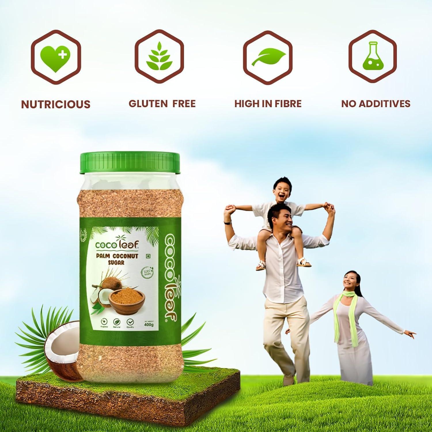 IMAGE OF COCOLEAF Coconut Palm Sugar | Coconut Jaggery Sugar Powder |Coconut Shakkar Sugar Alternative Coconut Sugar, Natural Sweetener Palm Sugar for Baking, Desserts & Coffee(Pack of 2, 400gms Each)