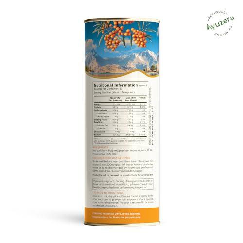 Ayuzera Ayuzera Himalayan Sea Buckthorn Pulp 300ml | Plant Based Vegan Omega 3, 6, 7 and 9 | Vegetarian Liquid Supplements | No Fish Oil | Veg, Natural & Organic | Makes up to 50 Glass Juice | Rich in Omega 7, Antioxidants, Vitamins | (900ml Pack Of 3)