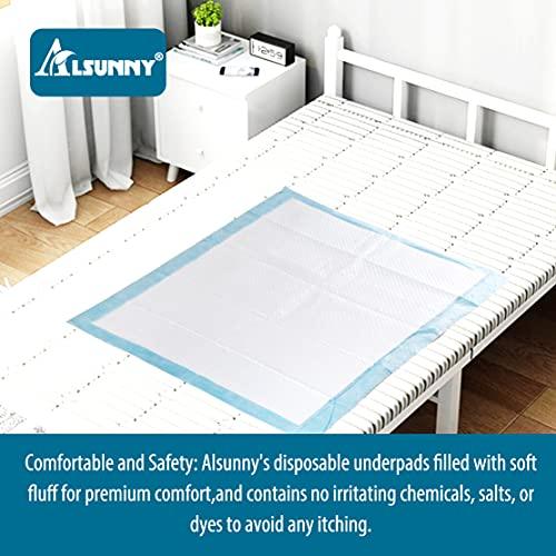 Alsunny Disposable Bed Pads 24"x 36" Non-Slip, Overnight Absorbency,Ultra Absorbent Disposable Underpad Incontinence Bed Pads Disposable for Incontinence, Furniture Protection or Pet Pads Large Size (38/Pack)
