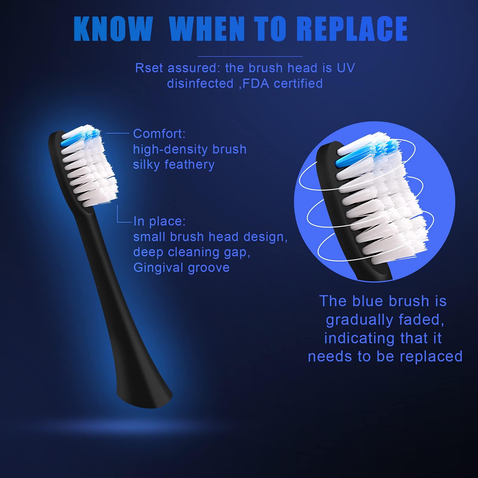 BTFO BTFO Sonic Electric Toothbrush with 5 Modes, 2pcs Replacement Brush Heads USB Rechargeable Smart Electronic Toothbrush with Holder for Adults IPX7 Waterproof Smart Timing Fast Charging (Black)