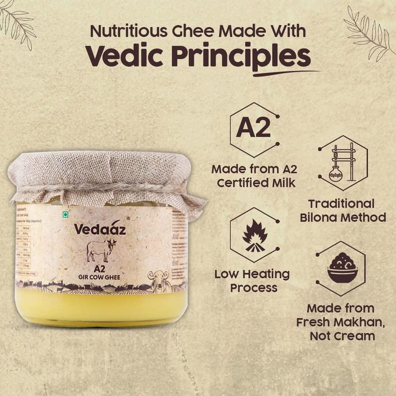 Vedaaz Vedaaz A2 Gir Cow Ghee | Organic Ghee| Bilona Method | Traditional Ghee made with Hand churned method | Low flame heated ghee| Made with A2 certified milk | Home-style ghee | Vedic Ghee - 300 ml
