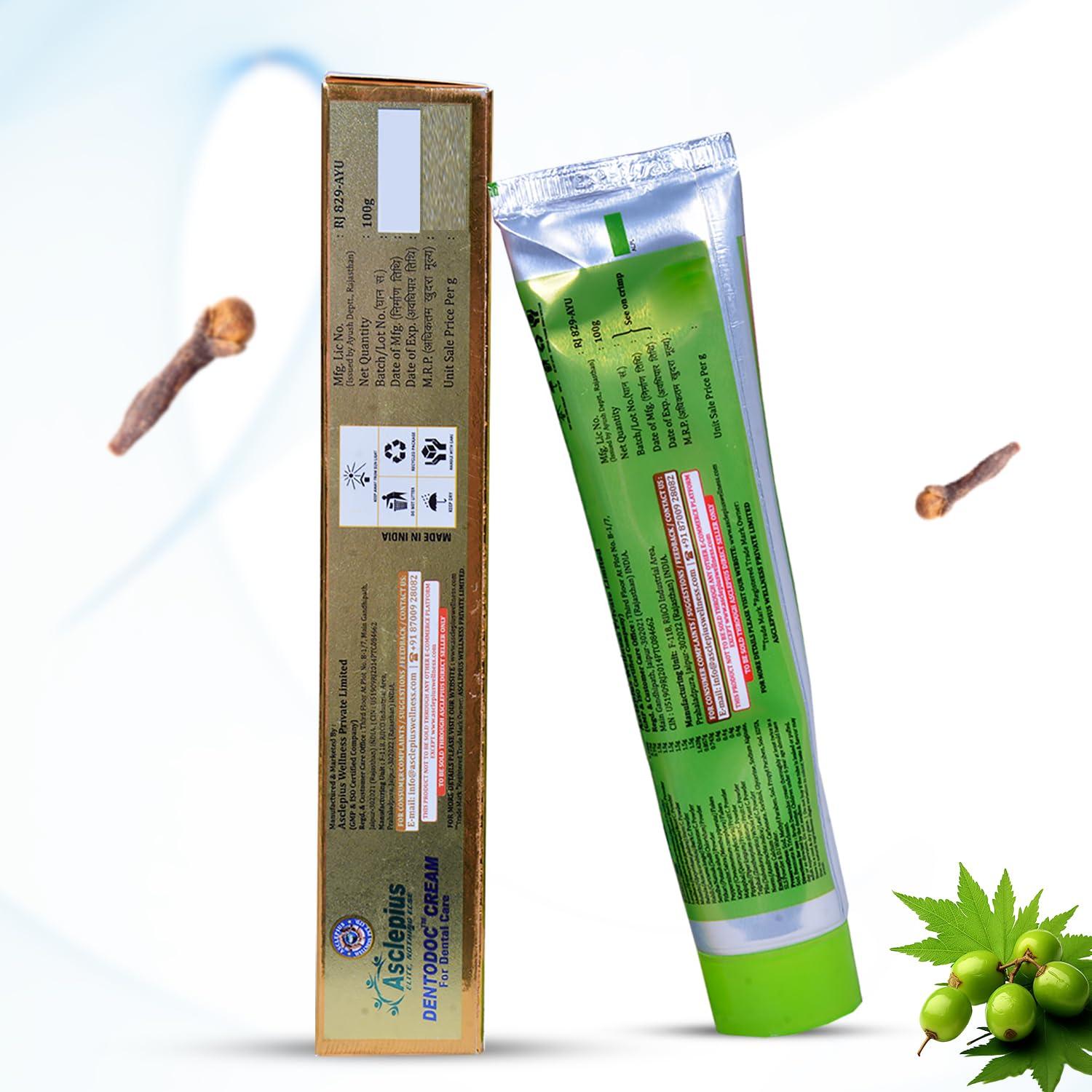 ASCLEPIUS WELLNESS ASCLEPIUS WELLNESS Dentodoc Cream Oral Care Solution for Bleeding Gums, Sensitivity Relief, Enamel Strengthening, and Pain-Free Dental Health- 100 gm