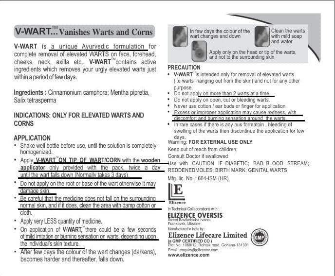 VWART VANISHES WARTS &CORNS V-Wart Remover Liquid Rapidly Eliminates Both Plantar and Common Warts | Advanced Natural Formula | massa remover Liquid Form for skin | skin tag remover | Instant Wart remover Liquid for wart Free Skin for man or women with Wooden Applicator- (3 ML)