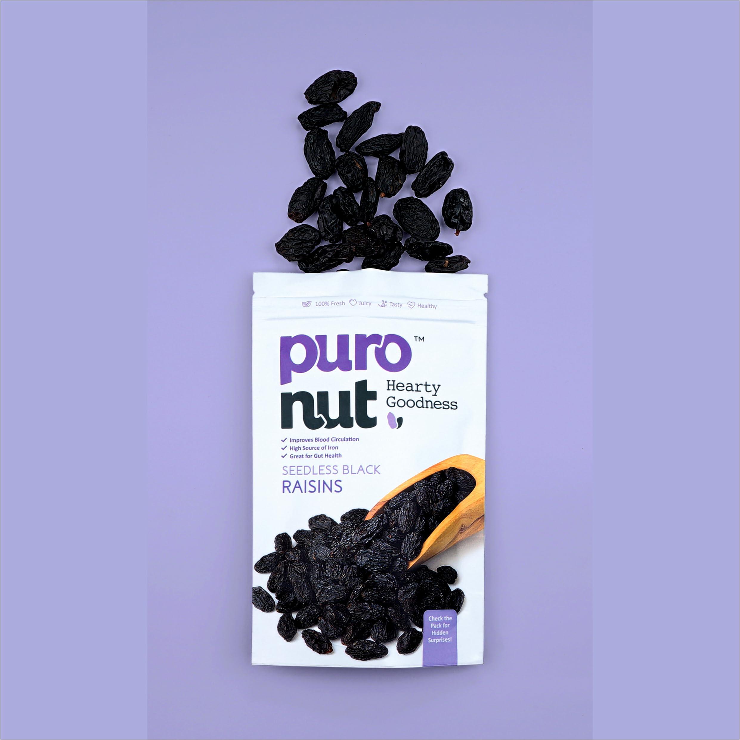 PURO NUT Puronut 100% Natural Premium KING SIZE Afghani Seedless Black Raisins, Pack of 5 (200g x 5) | Kali Kishmish | Munakka Dry Fruits | Delicious & Healthy Snack