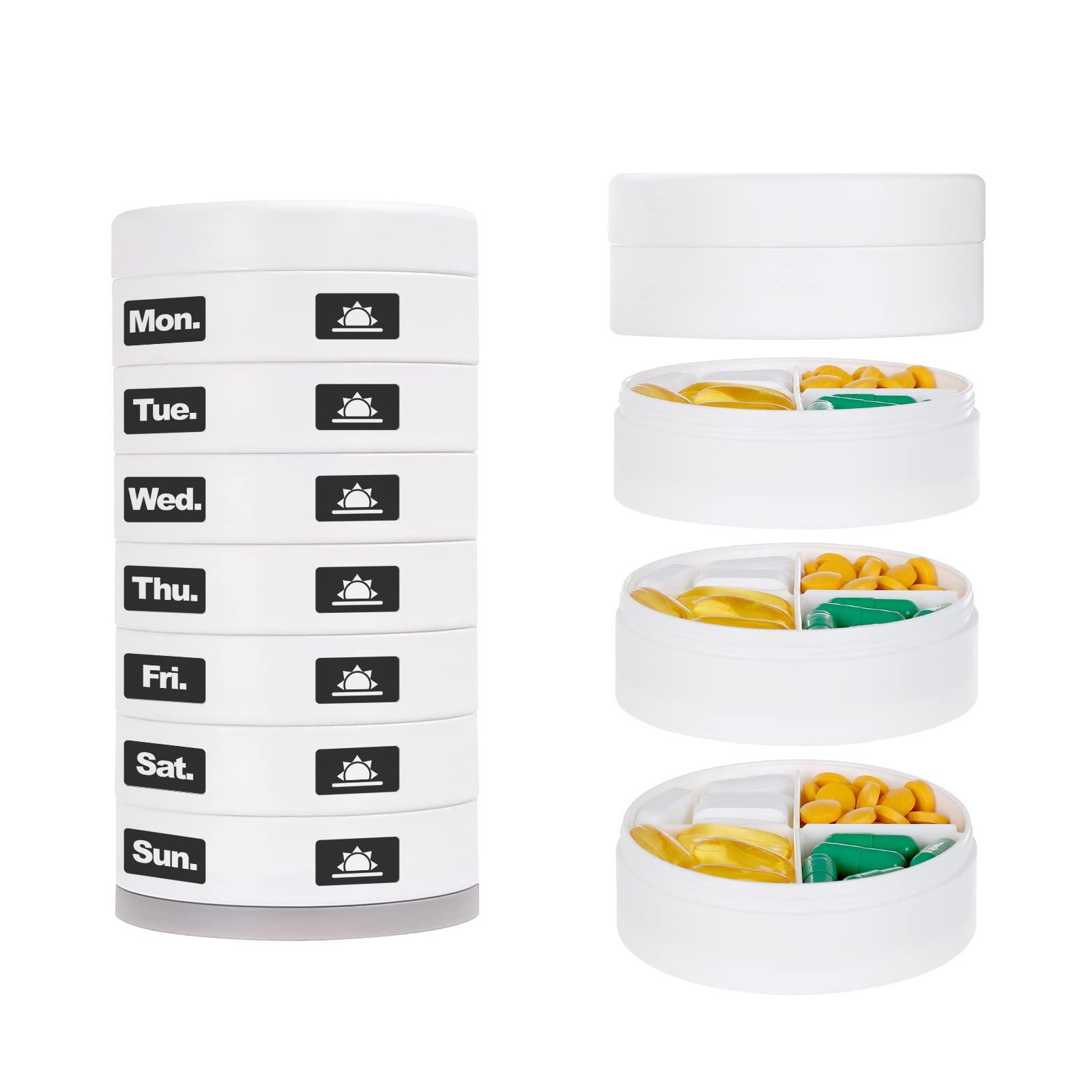 KIGI Weekly Pill Organizer 7 Days (4 Time A Day), KIGI Pill Case Sorter with Reminder and Large Removable Compartments Supplement Containers for Travel Gym Office Home (White 3.1 * 5.9Inch)