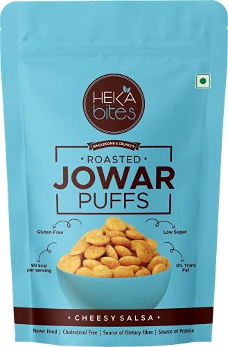 HEKA bites HEKA bites Roasted Jowar Puffs Cheesy Salsa - Pack of 6| 90 Kcal per serving| Made with 80% Jowar| Healthy Snack| Sugar Free| High Protein and Fibre| Cholesterol Free| Gluten Free (30g x 6)