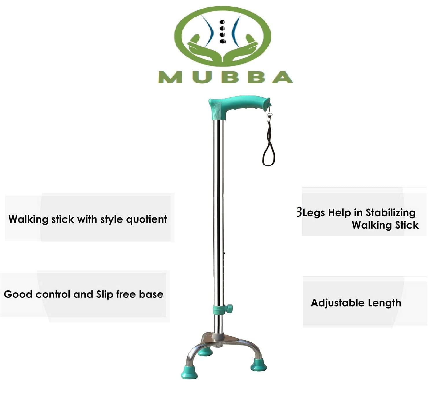 MUBBA MUBBA 3 Leg Walking Sticks Height Adjustable Tripod Canes Chrome (Green)