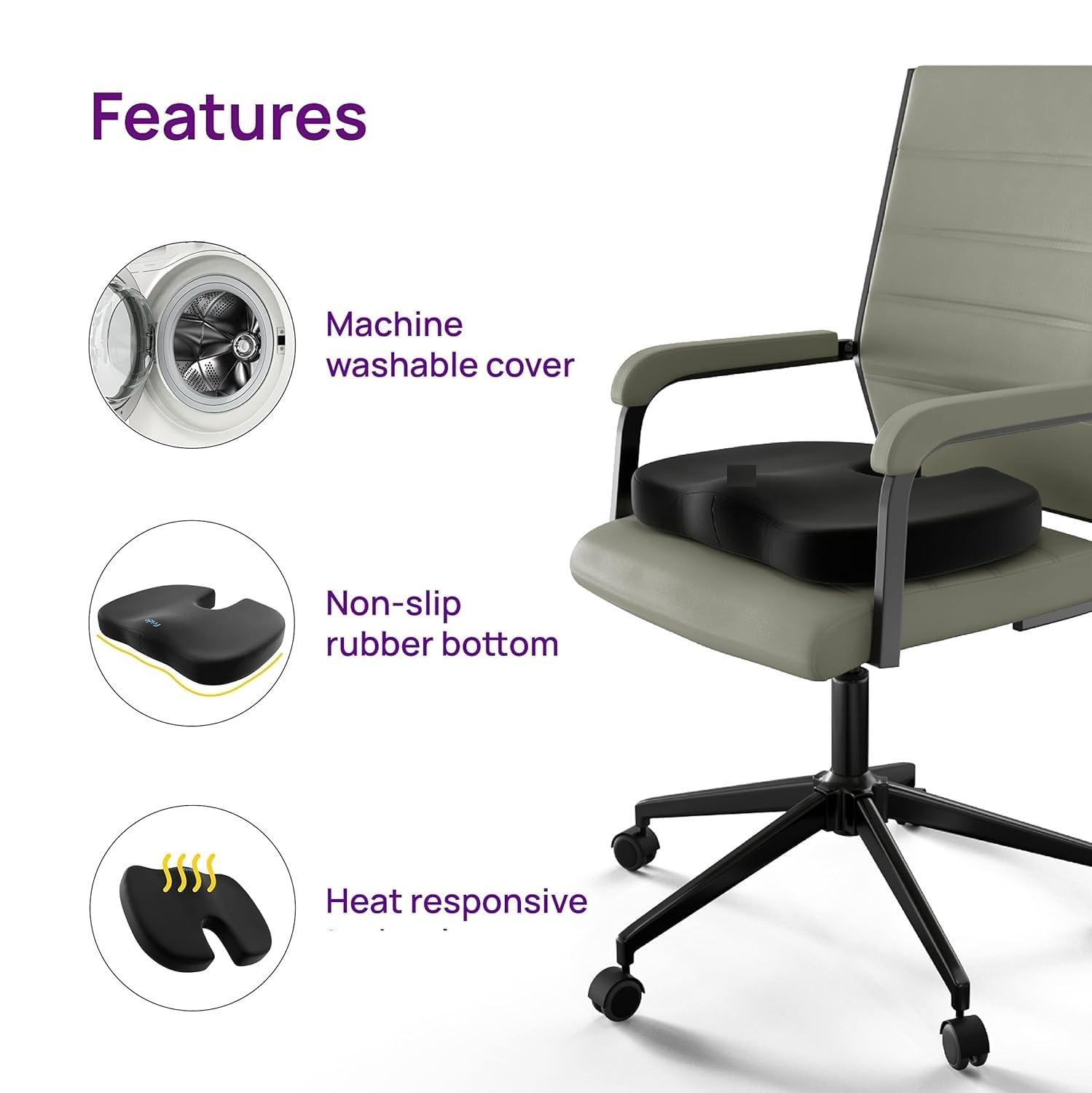 Orthowala Orthowala Orthopaedic Soft Foam Coccyx Seat Cushion for Tailbone Pain Relief, Sciatica, Lower Back Support and Pain Relief Seat Cushion with Removable Cover for Office/Home Chair