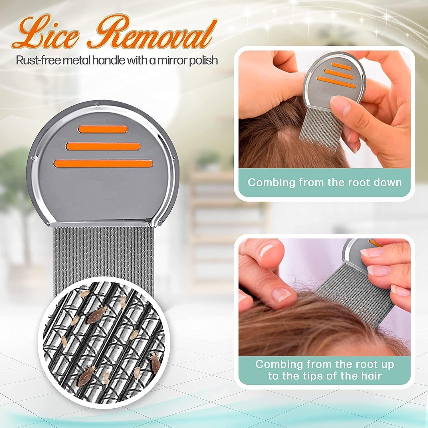 Eltihr Eltihr 3pc Combo Terminator Lice Comb, Professional Stainless Steel Louse and Nit Comb for Head Lice Treatment, Removes Nits handle lice comb with Round Hair Scalp Massager Shampoo Hair Brush, Super Soft Bristles, Exfoliating, Anti-Dandruff