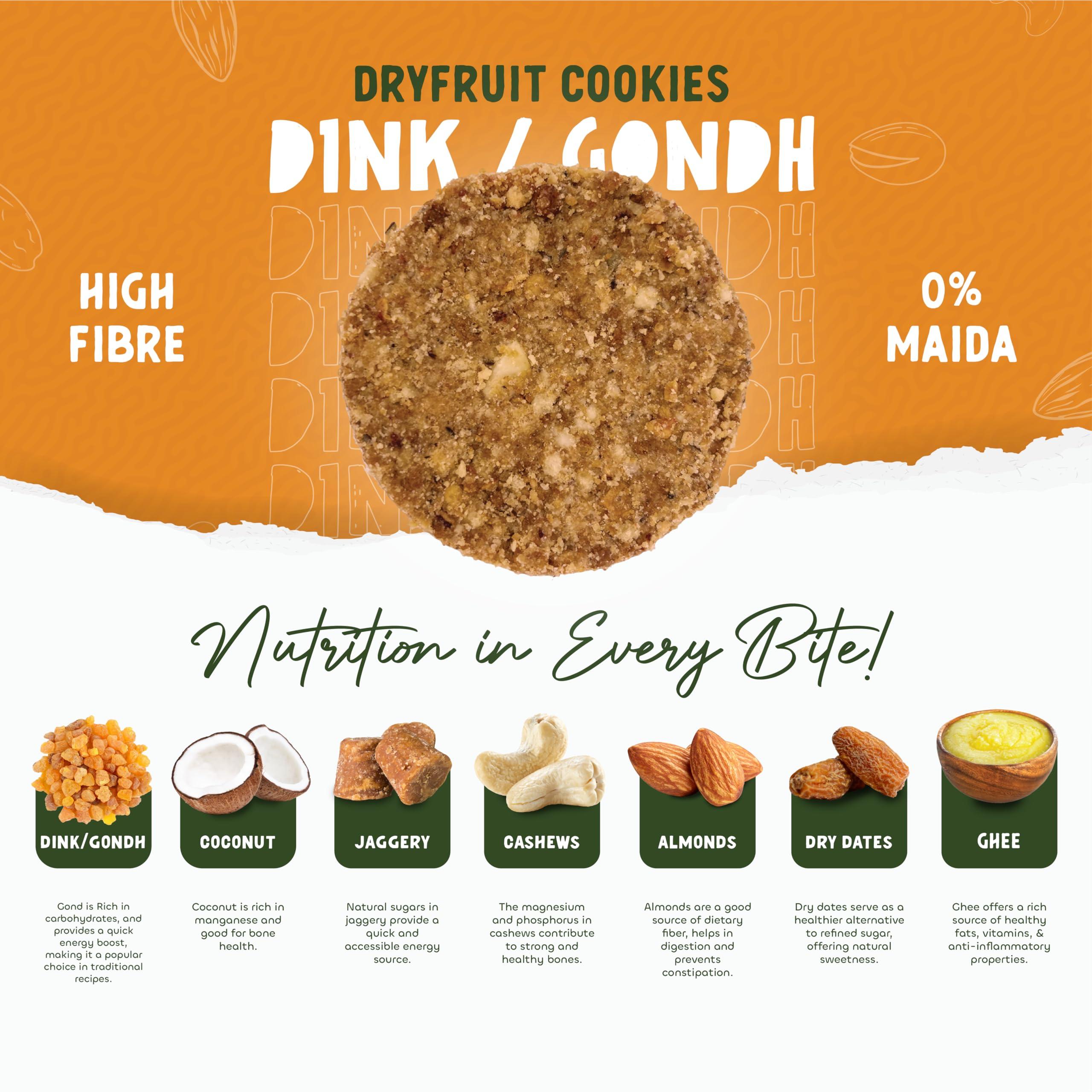 OKIST OKIST Dry Fruit Dink Gondh Cookies for Tasty & Healthy Snacks - High Fibre Digestive Cookies | No Maida, No Refine Sugar | Sweet with jaggery | Best for Pregnant women | Chai Time Snacks 90g (Sweet, Pack of 6)