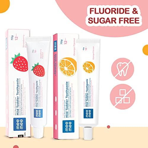Mee Mee Mee Mee Fluoride-Free Orange Flavor Toothpaste, 70 g (Pack of 2) (Strawberry + Orange, 70 g (Pack of 2))
