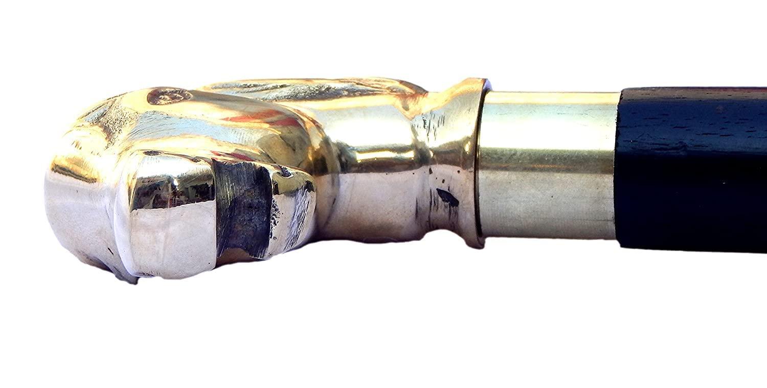 AHSKY AHSKY Clock Handicraft Brass Horse Handle Wooden Walking Handcrafted Walking Cane 3 Folding 36 Inches