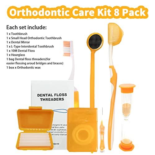 Ceonam Braces Cleaning Kit for Teeth , Portable Orthodontic Toothbrush Kit Oral Care Dental Travel Kit - Interdental Brush Dental Wax Dental Floss Toothbrush Box (Orange)
