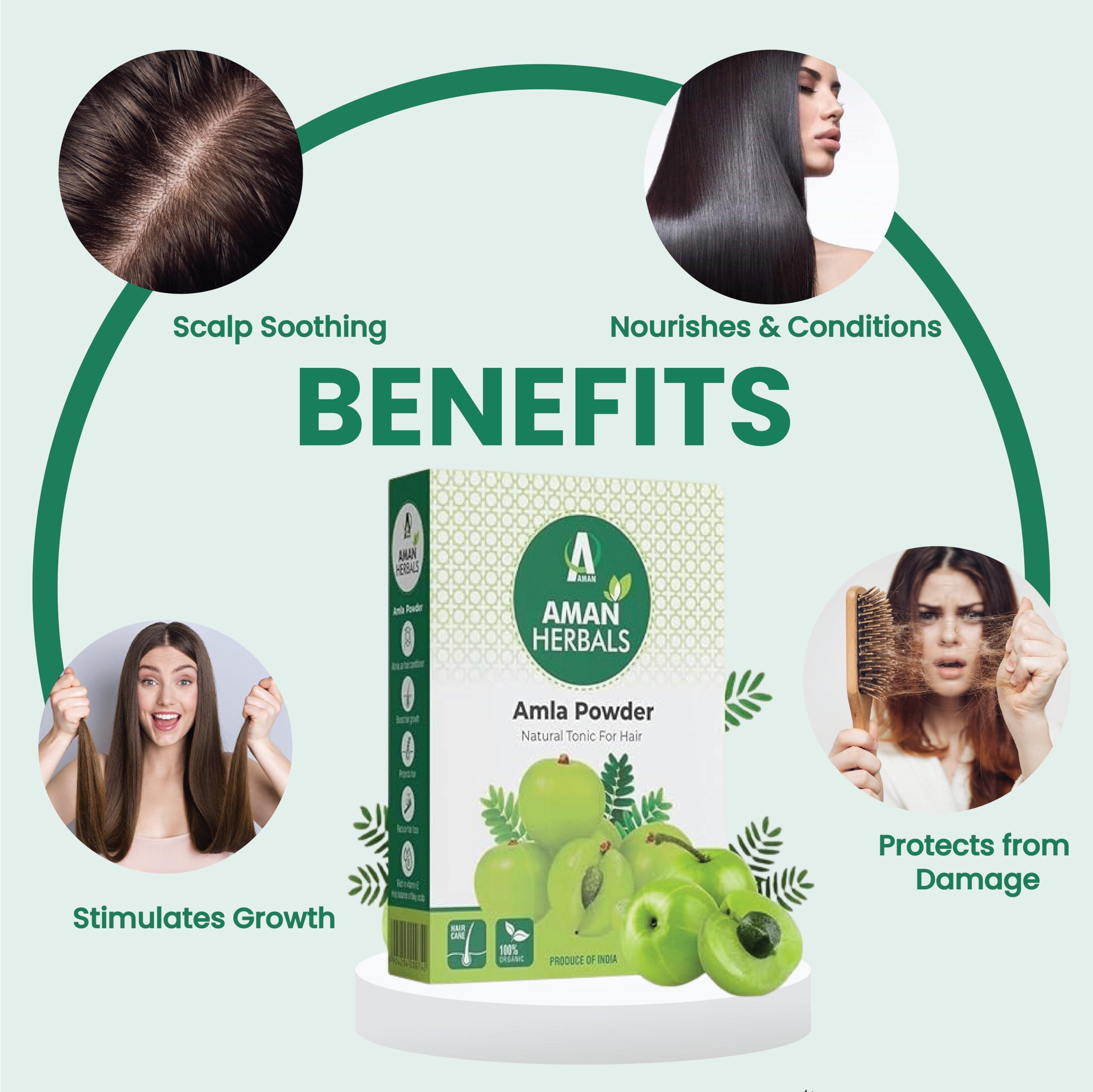 AMAN AMAN HERBALS - Pure Amla Powder For Hair Growth | Ideal for Drinking, Eating, Hair & Skin |100% Natural, No Preservatives, No Color or fragrance added- (100 Gram) Pack OF 2, 4 (PACK OF 2)