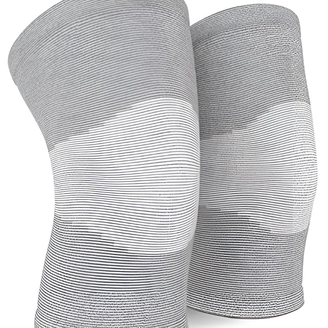 Generic Esenki Orthopedic Pain Relief Bamboo Yarn Knee Support Cap Brace/Sleeves Pair For Sports, Pain Relief, Exercise,Cycling,Knee Cap Guard Brace Knee Support For Men & Women-Medium (Pack Of 1 Pair, Grey)