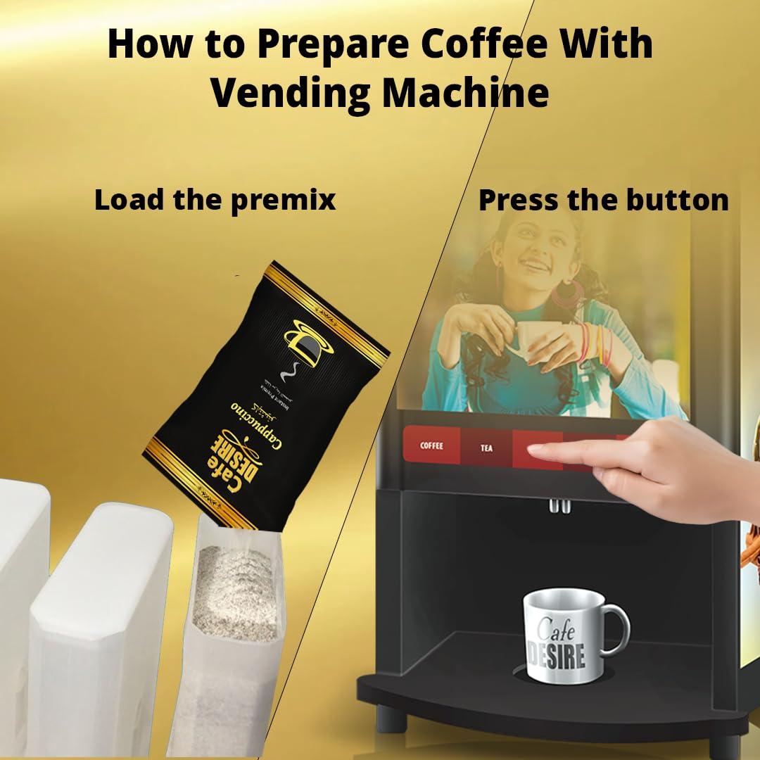 Cafe DESIRE I DRINK SUCCESS Cafe DESIRE I DRINK SUCCESS Cappuccino Premix (1Kg) | Makes 80 Cups | 3 in 1 | Milk not required | For Manual Use - Just add Hot Water | Suitable for all Vending Machines | Vanilla Flavoured