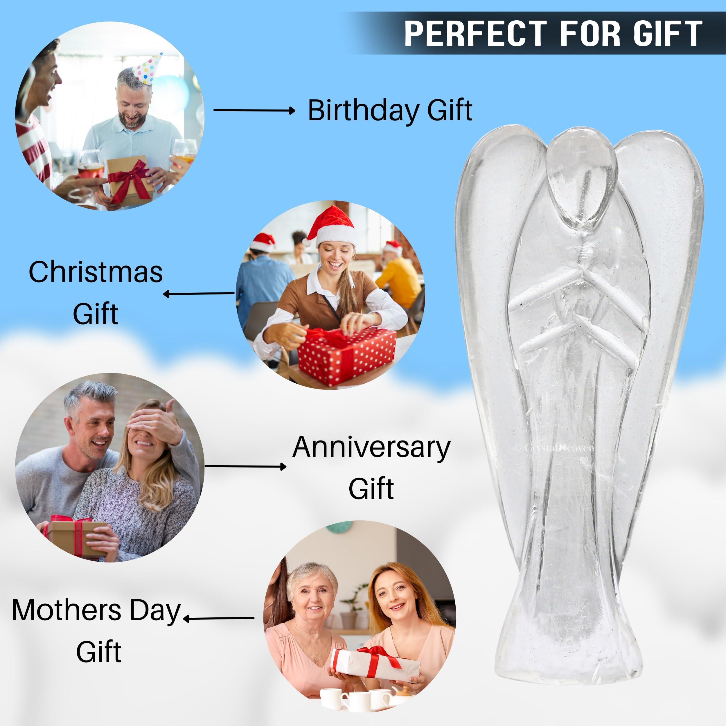 Crystal Heaven Certified Clear Quartz Crystal Angel Pocket Figurines Idol - AAA Grade Original Healing Gemstone for Yoga Reiki Meditation Feng Shui (3 Inches)