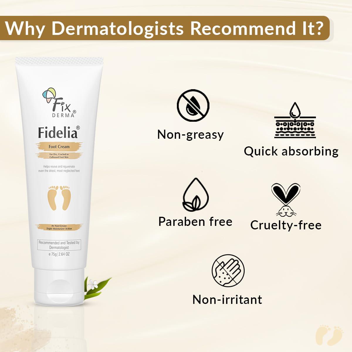 FIXDERMA Fixderma 5% Lactic Acid, 15% Urea, 3% Glycerine Fidelia Foot Cream For Dry & Cracked Feet, Moisturizes and Soothes Feet, Heel Repair Paraben & Sulphate Free, All Skin Types 75gm