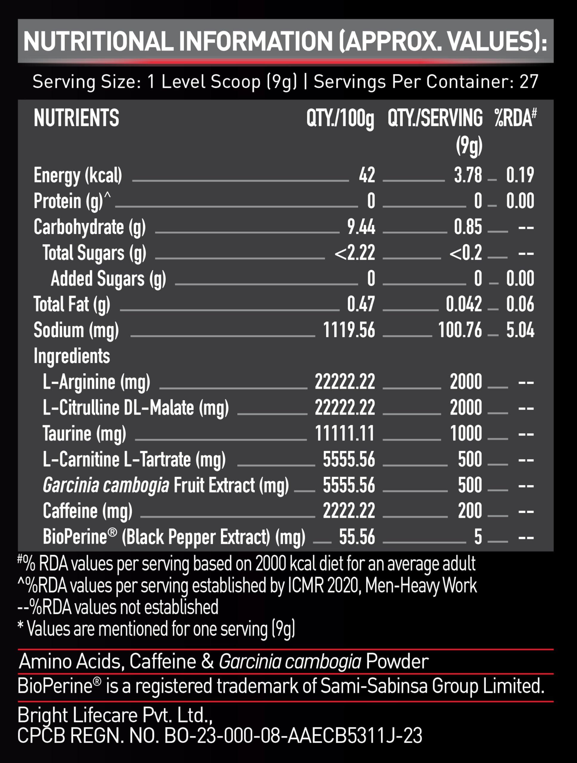 MuscleBlaze MuscleBlaze Pre Workout Ripped Powder(Green Apple, 27 Servings, 250G)| 4000Mg Citrulline & L-Arginine, 500Mg L-Carnitine, 500Mg Garcinia Extract