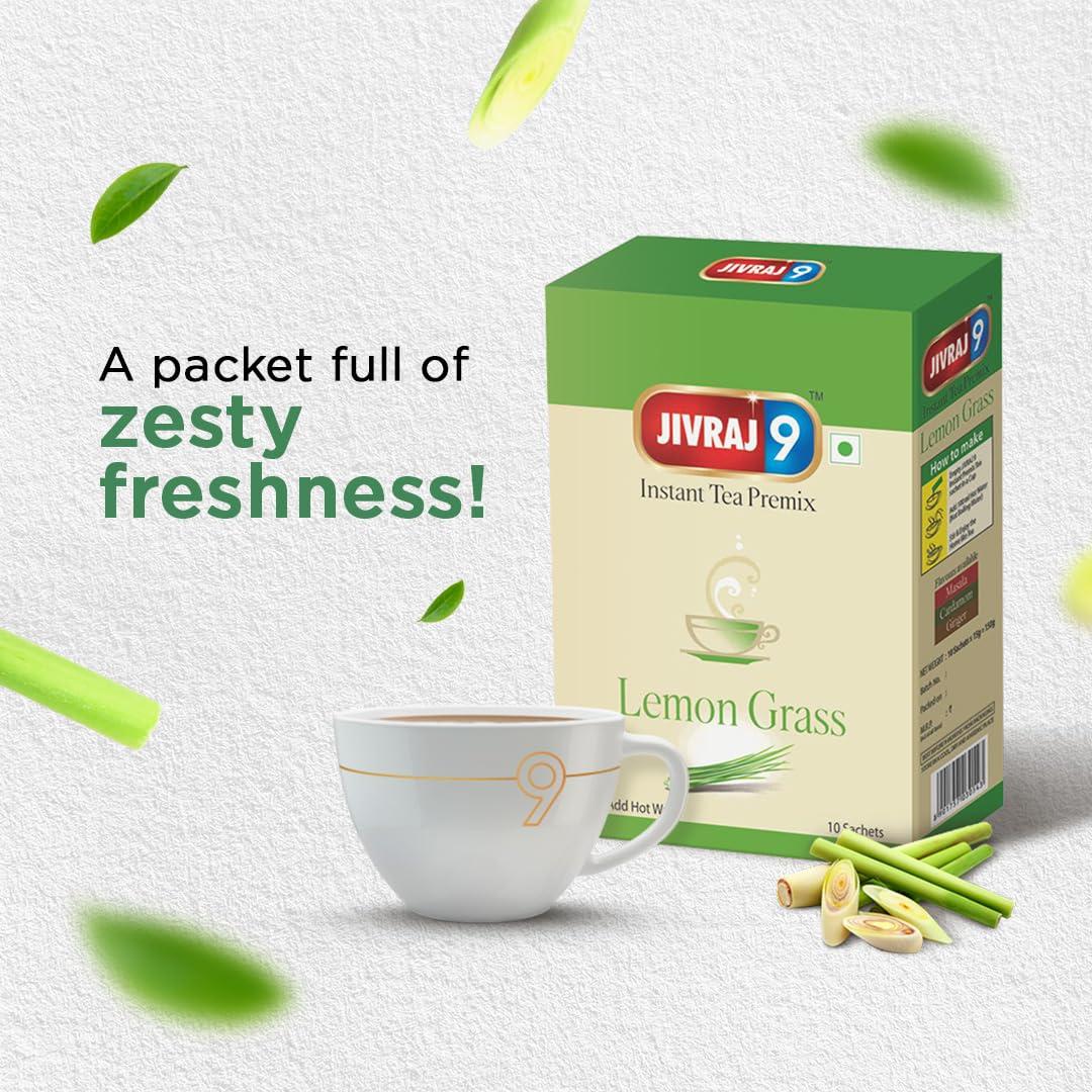 Jivraj 9 Jivraj 9 Combo Pack of Instant Tea Premix, Lemon Grass Instant Tea Premix (Pack of 2) & Ginger Instant Tea Premix (Pack of 2), 10 Sachets Each, Pack 4