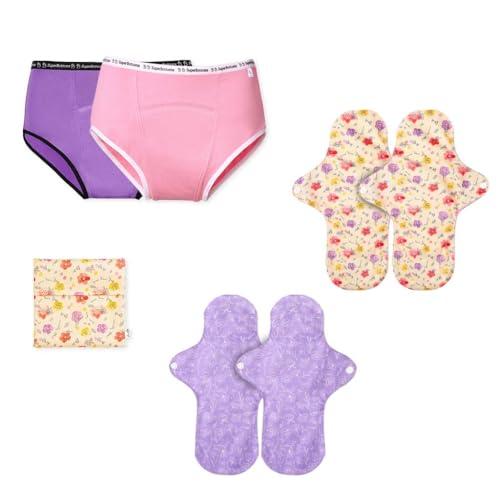 superbottoms superbottoms 2 Period Women Underwear (Lilac And Pink) + 4 Flow Lock Cloth Pads + Free Wet Pouch,Size - M, Pack Of 7