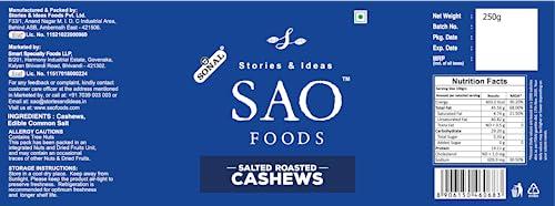 Stories & Ideas SAO Foods Sao Foods Freshly Roasted & Salted Cashews PET Jar 250 gm, Nutrient-Rich, Healthy Snack, Handpicked Cashews, Wholesome and Satisfyingly Crunchy, Gluten-free cashews, Healthy Dry Fruits, High Protein & Fiber, Perfect for Snacking
