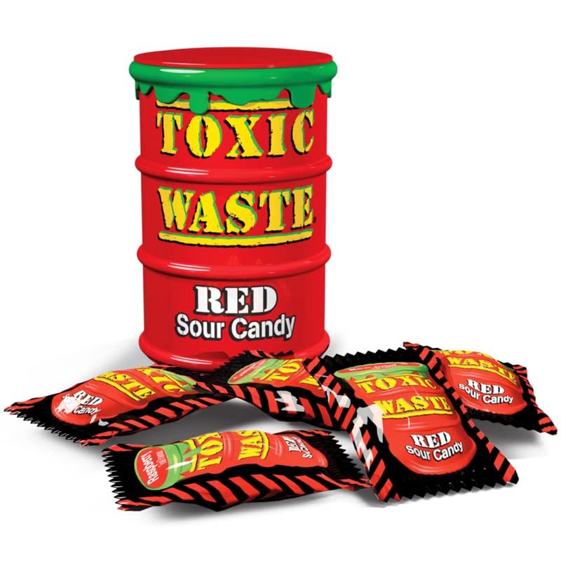 Toxic Waste Toxic Waste Red Sour Candy Assortment Of Cranberry, Strawberry, Raspberry, Red Pear, & Red Grape Flavour Sour Hard Boiled Sweets 42g (UK) (Imported)