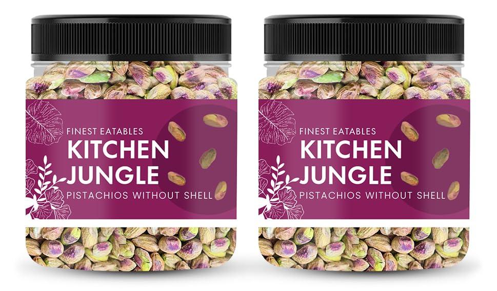 Kitchen Jungle Kitchen Jungle Pistachio Kernals Without Shell | Mota Pista | Bada Pista, Whole (250Gm Jar Pack Of 2)