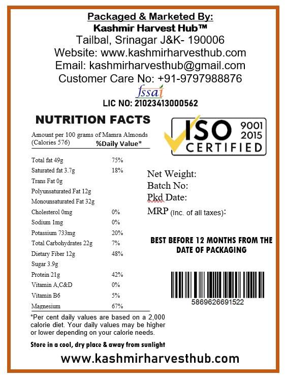 KASHMIR HARVEST HUB Kashmir Harvest Hub Pure Kashmiri Mamra Almonds - 400g | 100% Natural | Authentic | Organic | A++ Grade | Rich Oil Content (Pack of 1)